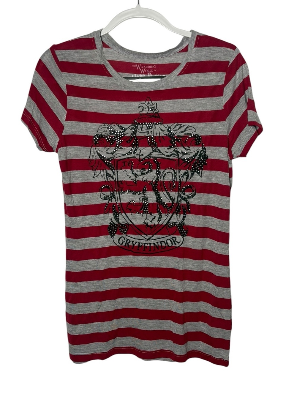 Harry Potter Gryffindor Striped Tee XL Red Gray Rhinestone Graphic Shirt